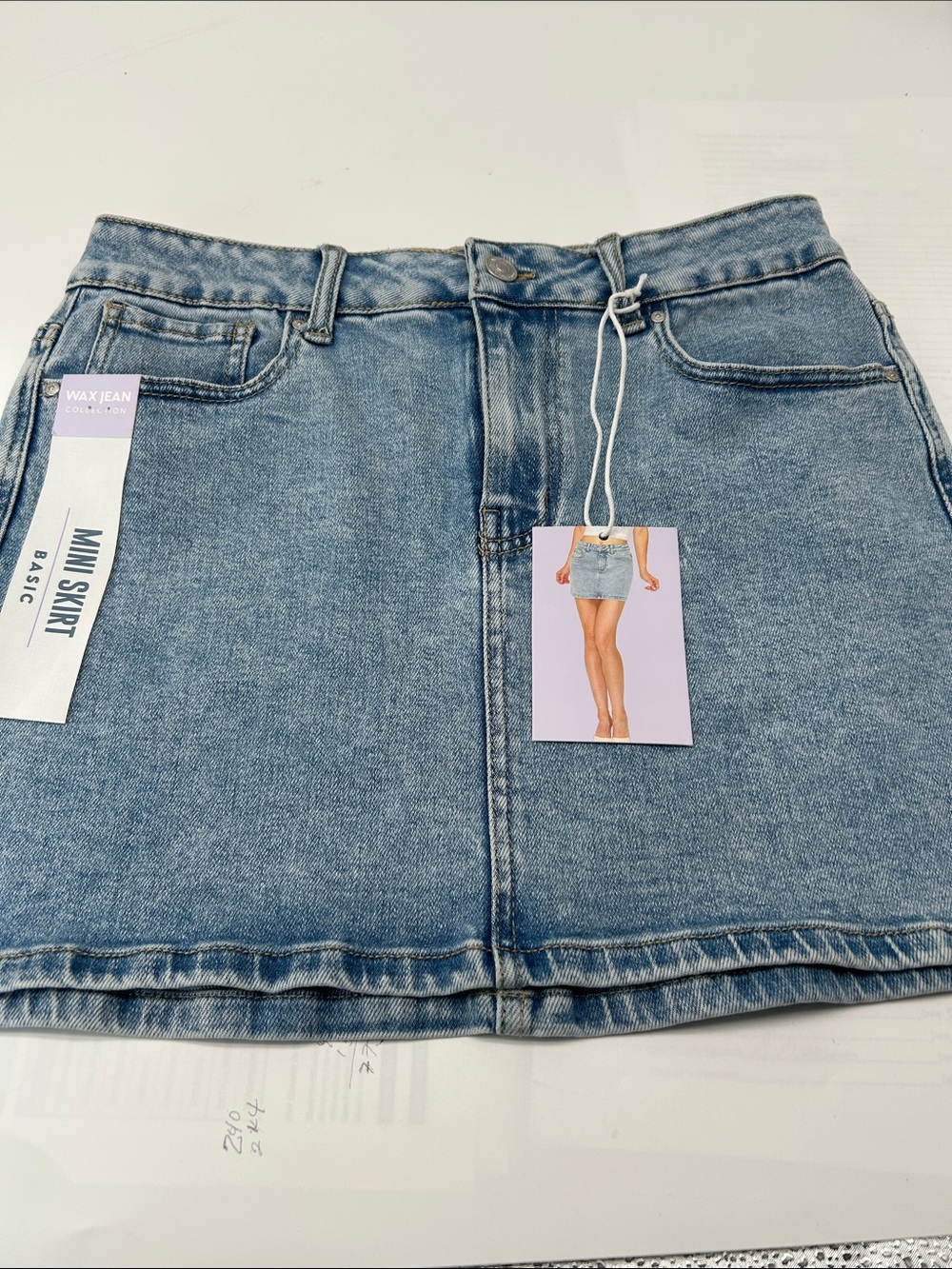 Wax Jean Light Wash Denim Mini Skirt